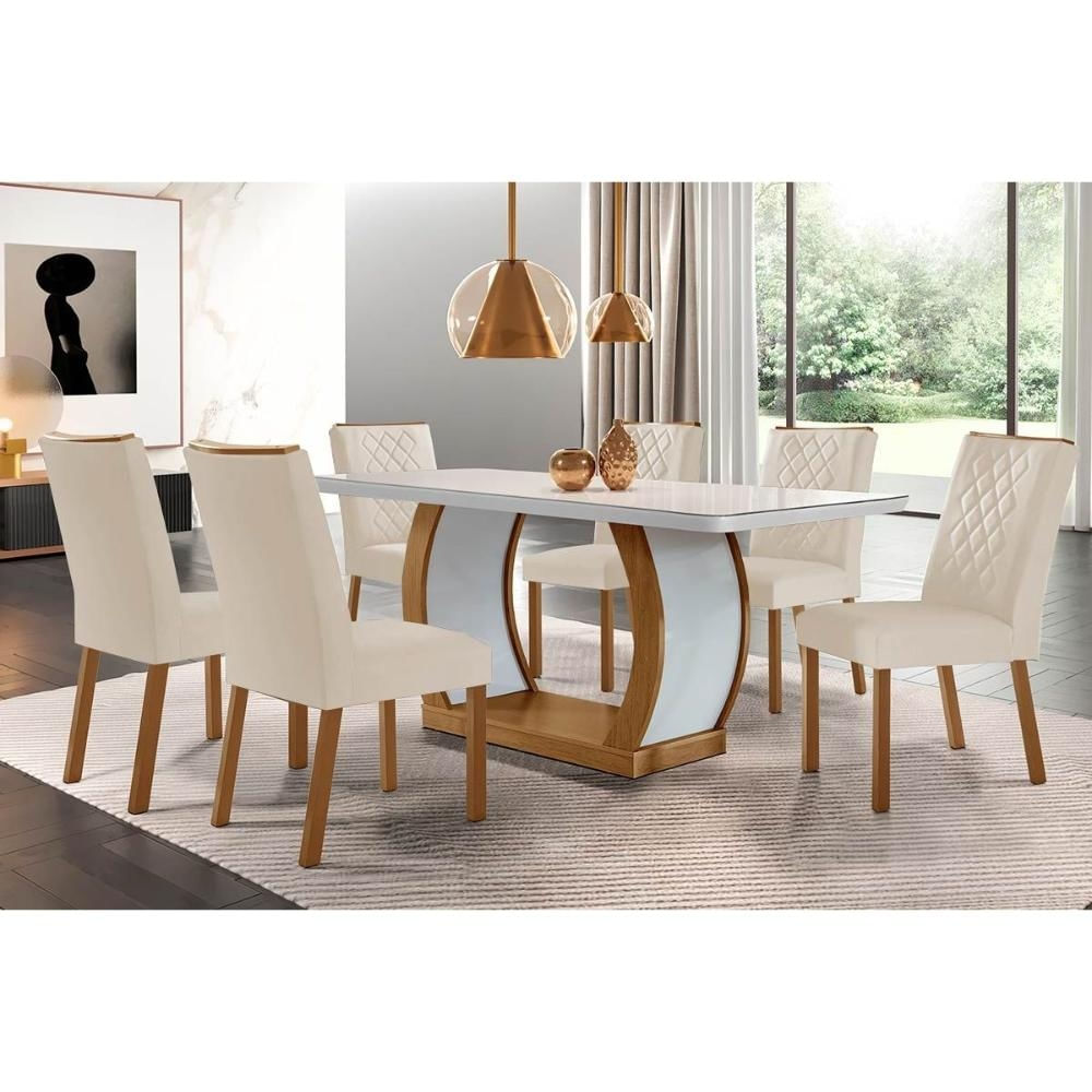 Mesa Sala Jade 180 + 6 Cad Jade Capuccino Rufato