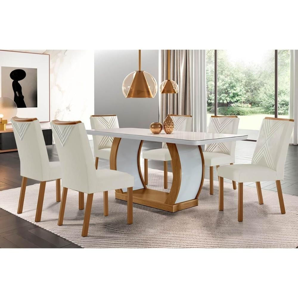 Mesa Cozinha Jade + 6 Cad Amsterdã Capuccino Rufato
