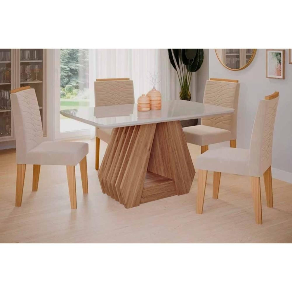 Mesa Sala Ágata 130 + 4 Cad Clarice Cinamomo/Bege Cimol