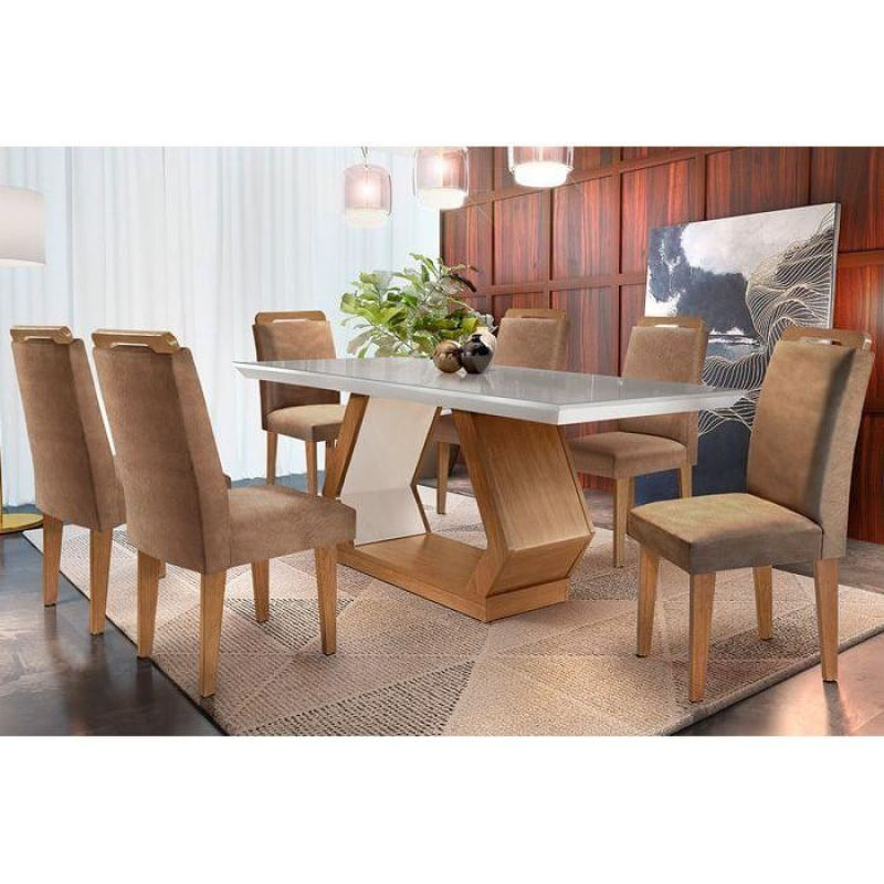 Mesa Sala Alvorada 180 + 6 Cad Athenas Capuccino Rufato