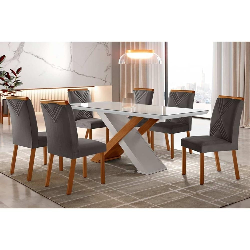 Mesa Cozinha Imperatriz 180 + 6 Cad Amsterdã Capuccin Rufato