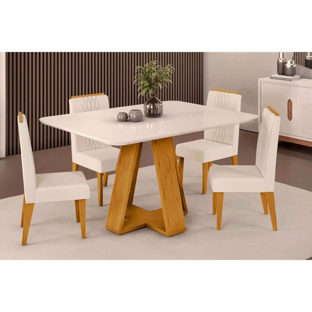 Mesa Cozinha Celeste 120 + 4 Cad Lia Cedro DJ Móveis