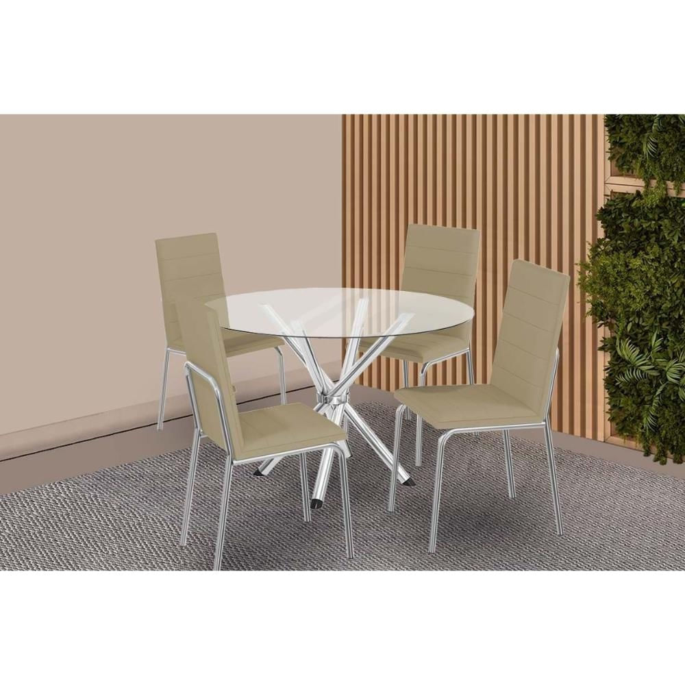 Mesa Sala Volga 95 + 4 Cad Amsterdã Cromado Kappesberg
