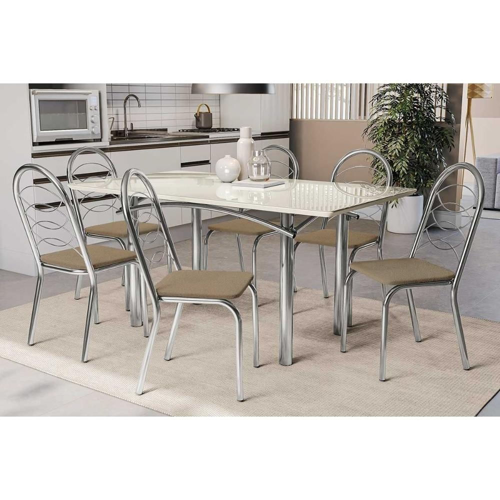 Mesa Sala Elba 160 + 6 Cad Holanda Cromado Kappesberg