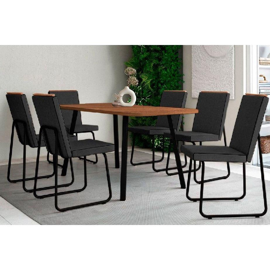 Mesa Cozinha Stellar 160 + 6 Cad Lira Preto Carraro