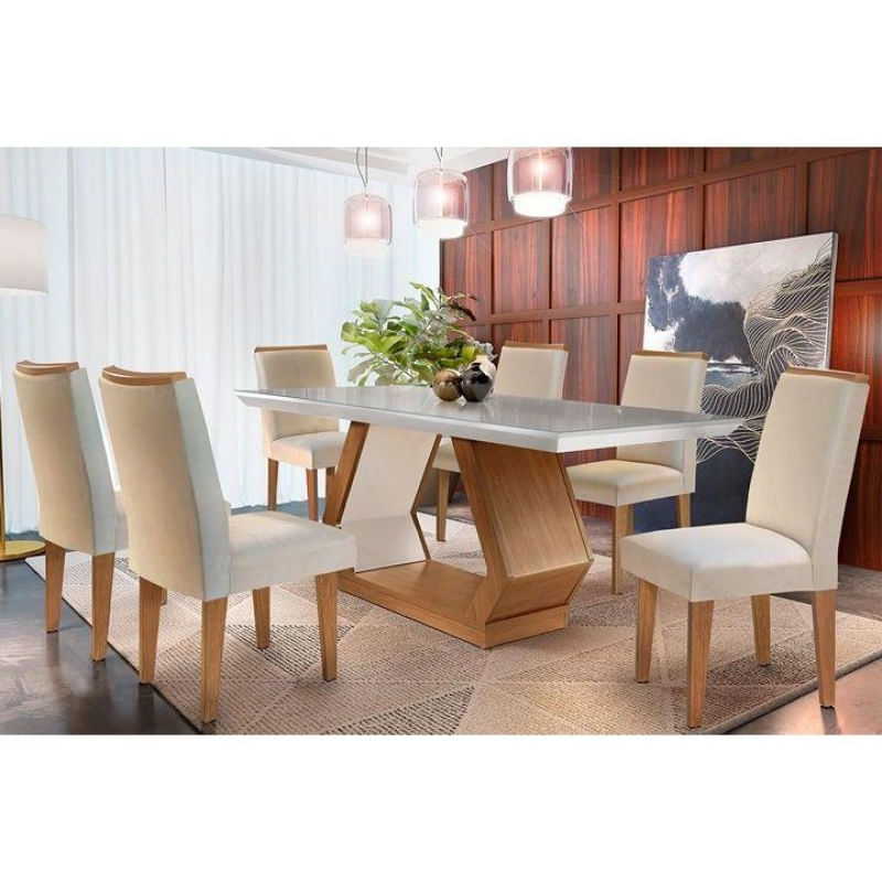 Mesa Sala Alvorada 180 + 6 Cad Lunara Capuccino Rufato