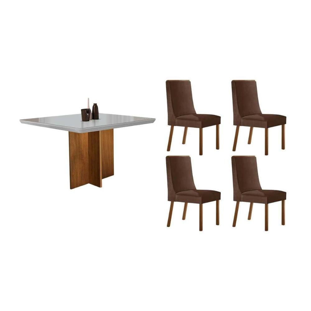 Mesa Cozinha Berlim + 4 Cad Dakota Natural/Marrom Rufato