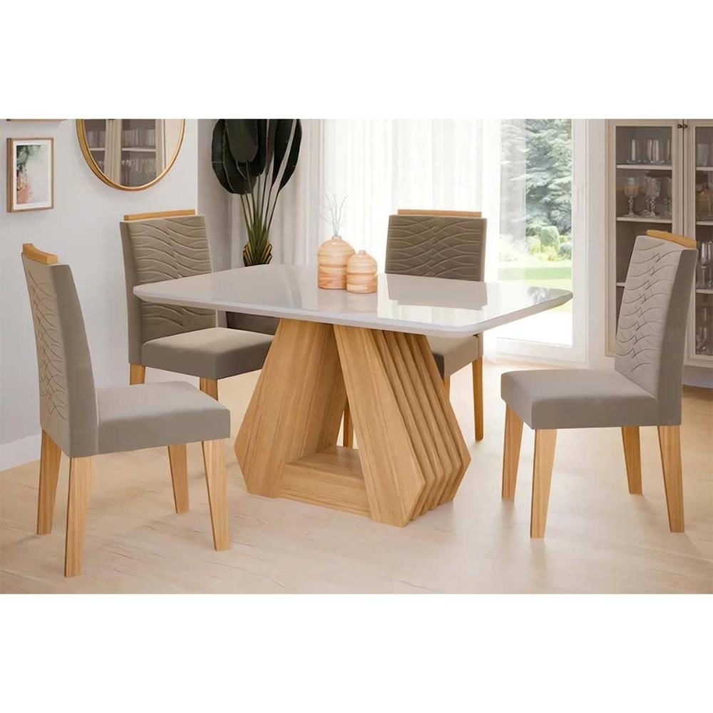 Mesa Sala Ágata 130 + 4 Cad Clarice Nature/Choco Cimol