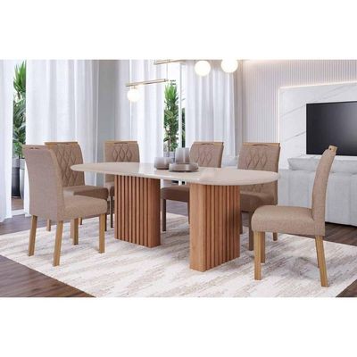 Mesa Sala Ester 210 + 6 Cad Juliana Cinamomo/Bege Cimol