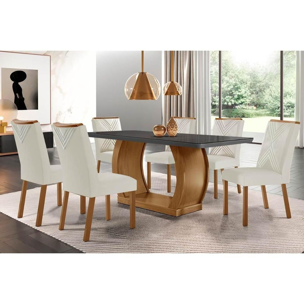 Mesa Cozinha Jade + 6 Cad Amsterdã Capuccino Rufato