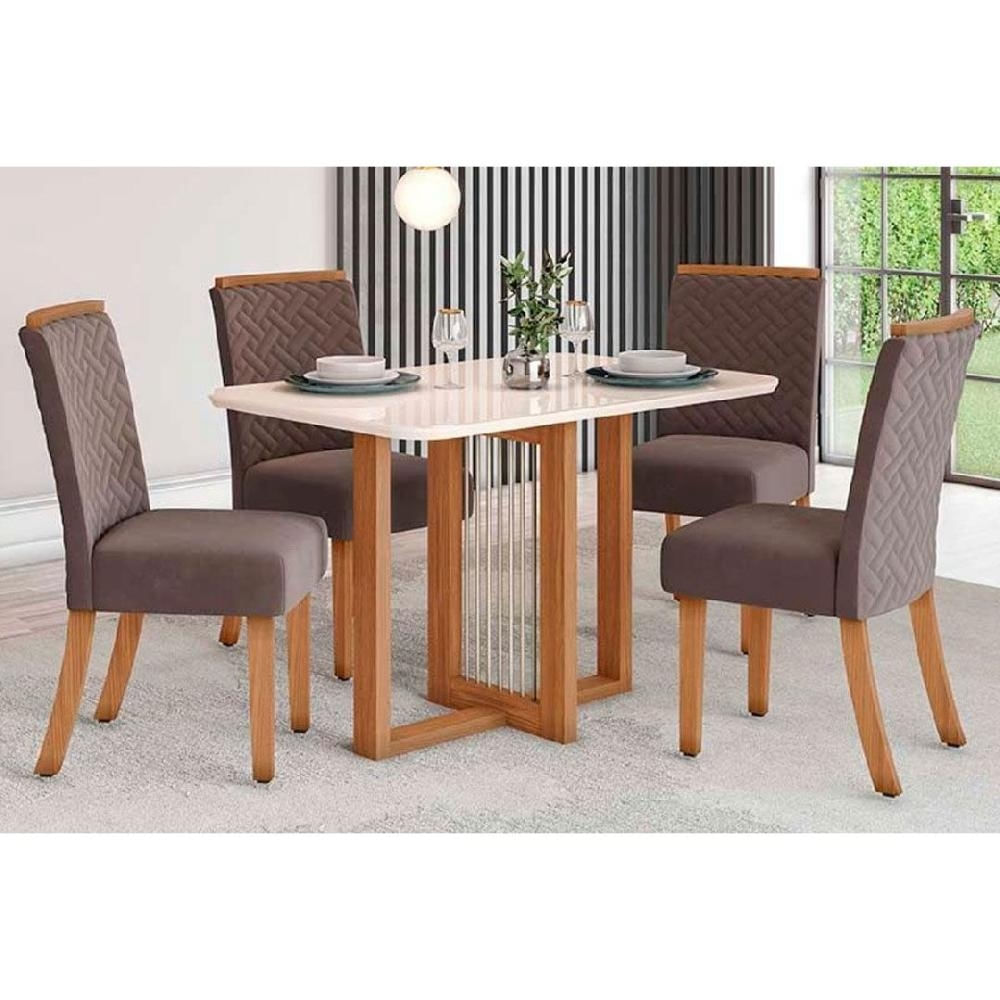 Mesa Sala Natalí 120 + 4 Cad Malu Nature/Amêndoa Henn
