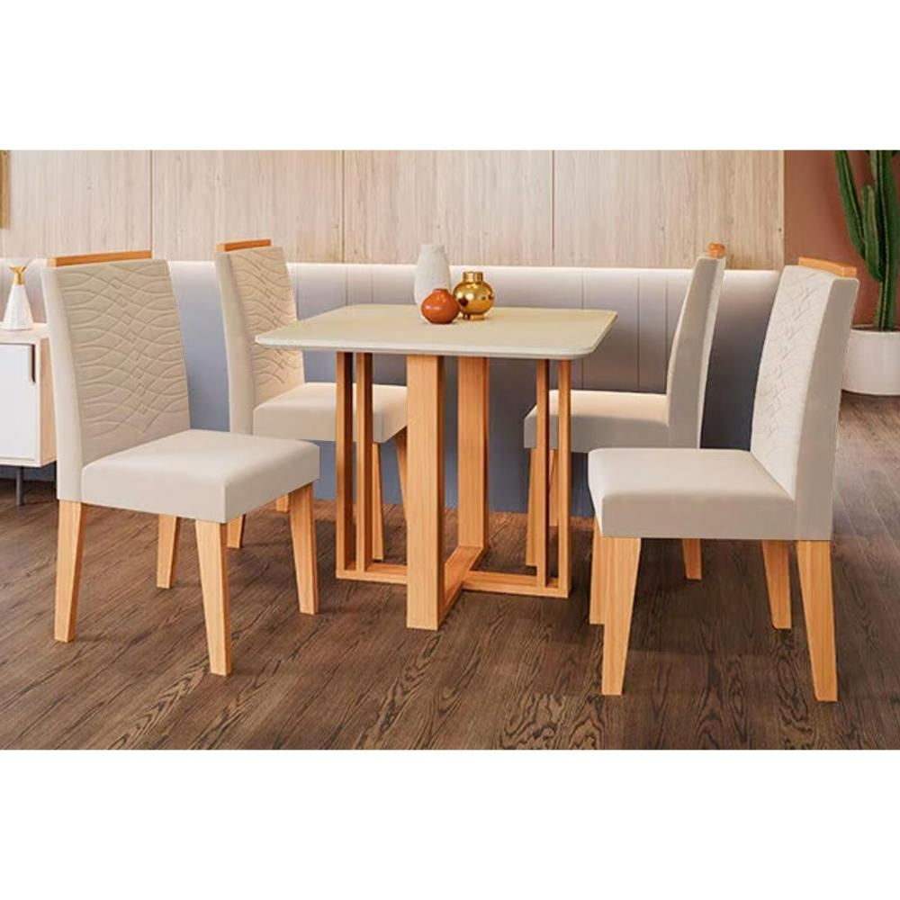 Mesa Sala Flora 95 + 4 Cad Clarice Nature/Bege Cimol