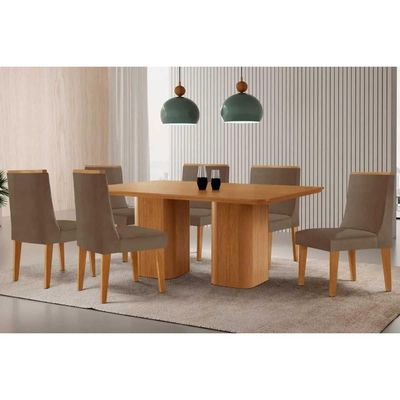 Mesa Cozinha Maldivas 180 + 6 Cad Dakota Naturale Rufato