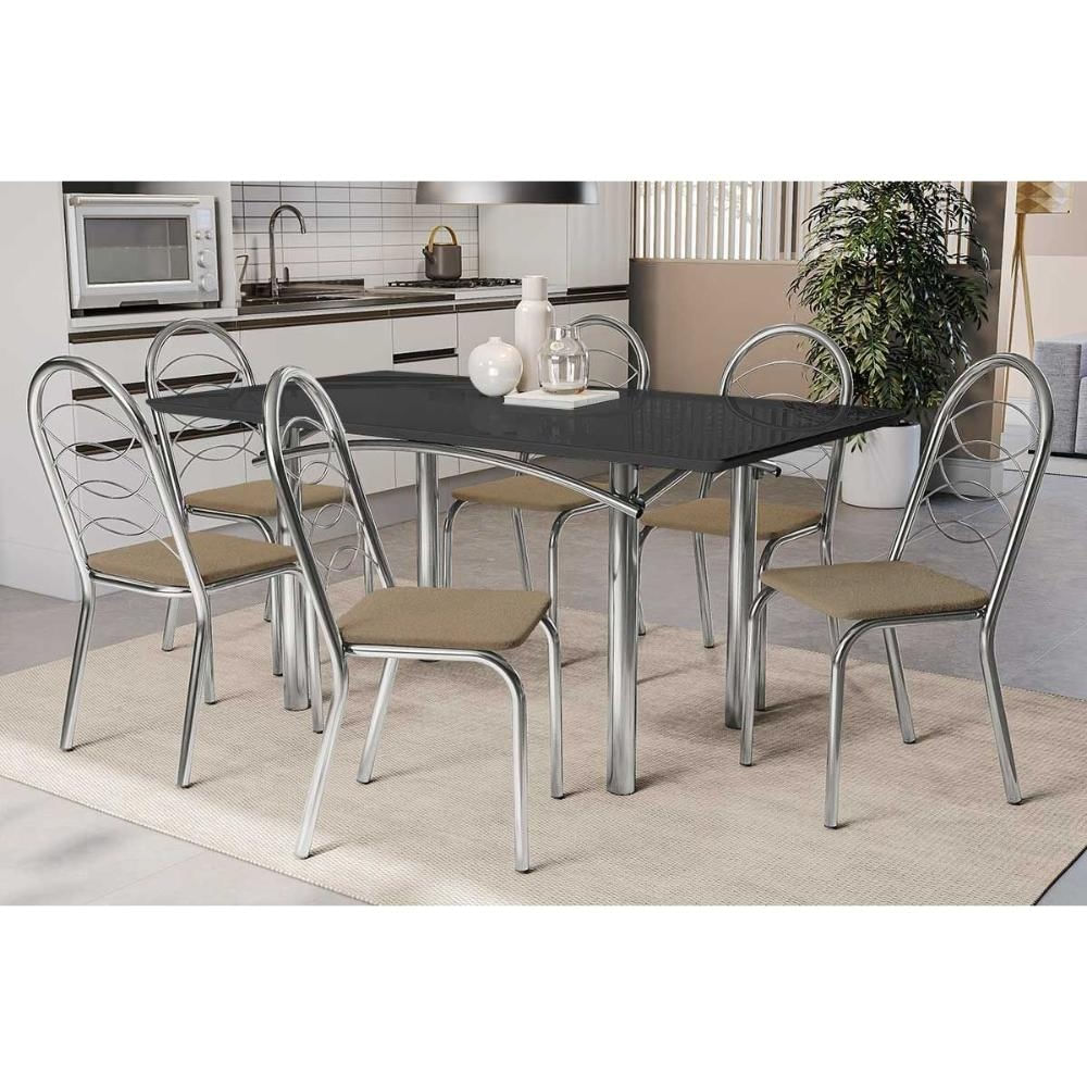 Mesa Sala Elba 160 + 6 Cad Holanda Cromado Kappesberg