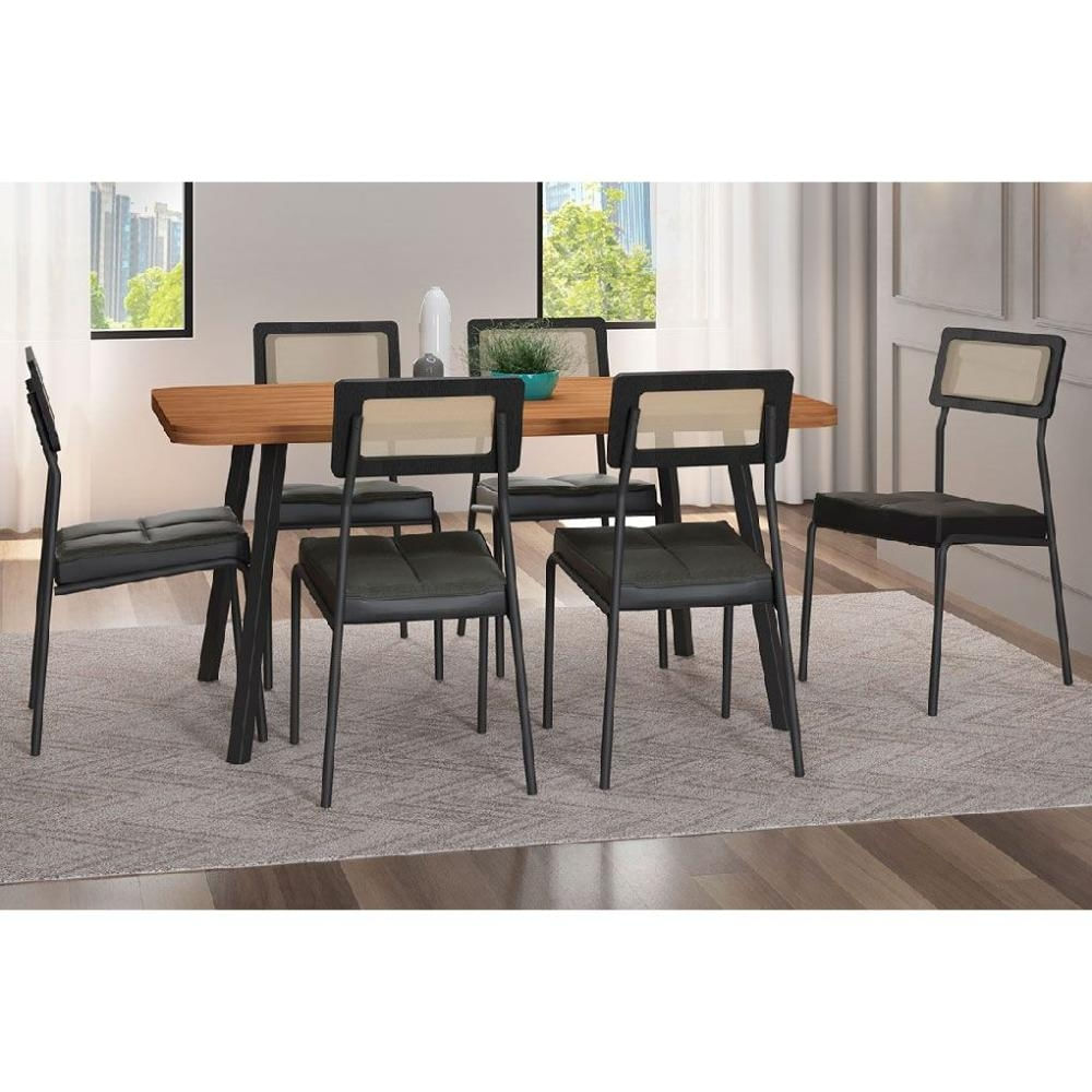Mesa Cozinha Stellar 160 + 6 Cad Lux Preto Carraro