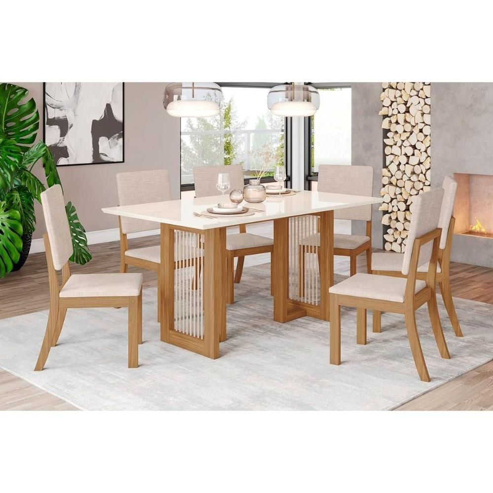 Mesa Cozinha Yara 160 + 6 Cad Milla Nature/Light Henn