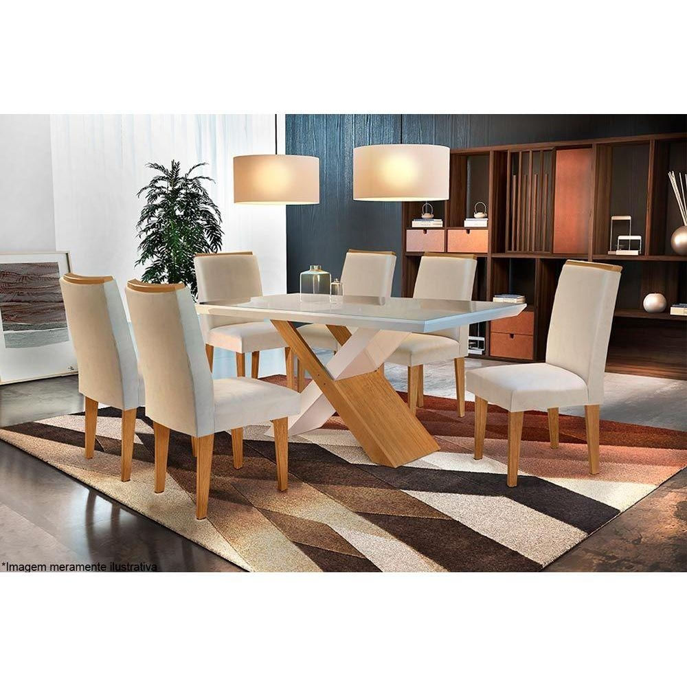 Mesa Sala Imperatriz 180 + 6 Cad Lunara Imbu/Creme Rufato