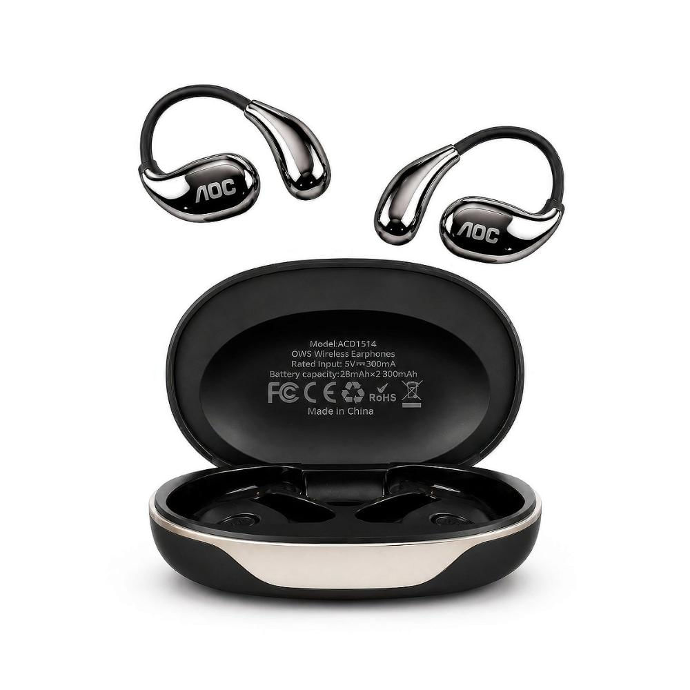 AOC Fone Open-Ear Clip Bluetooth Tradução por IA e Microfone Integrado - Preto