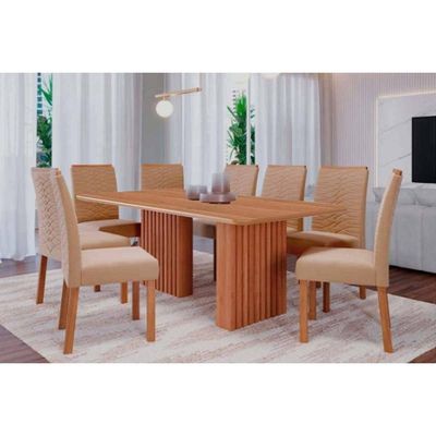 Mesa Cozinha Ester 210 + 8 Cad Clarice Cinamomo/Bege Cimol