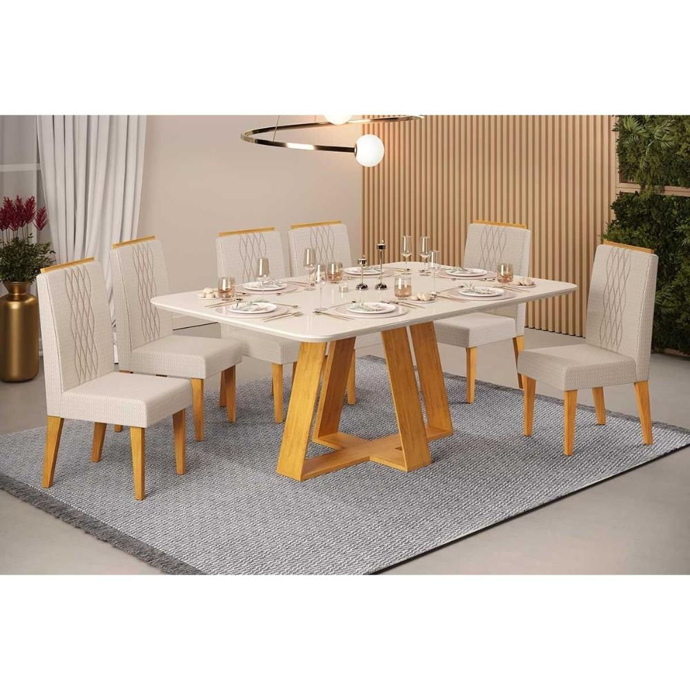 Mesa Cozinha Celeste 160 + 6 Cad Lia Cedro DJ Móveis