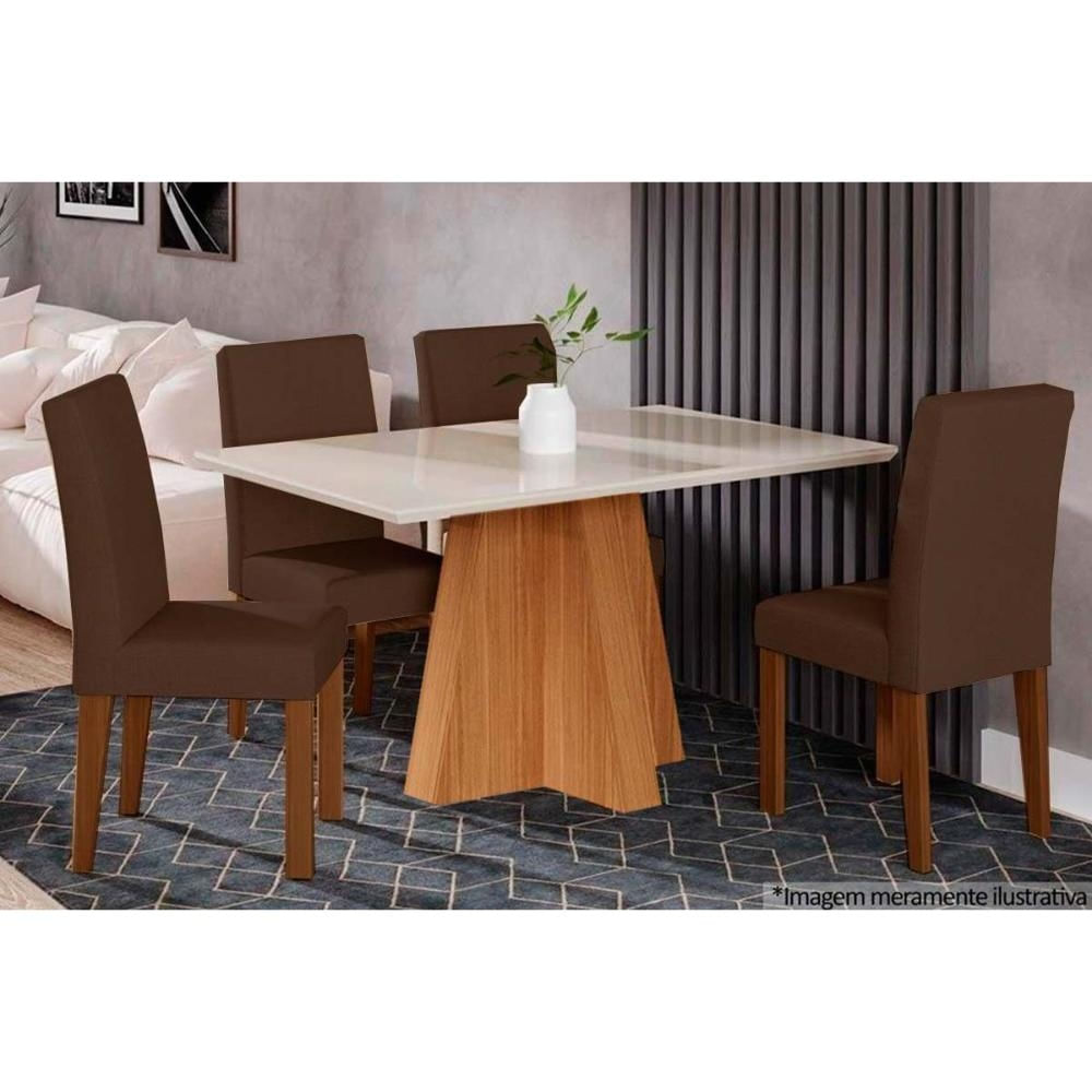 Mesa Cozinha Patricia 130 + 4 Cad Milena Nature/Choco Cimol