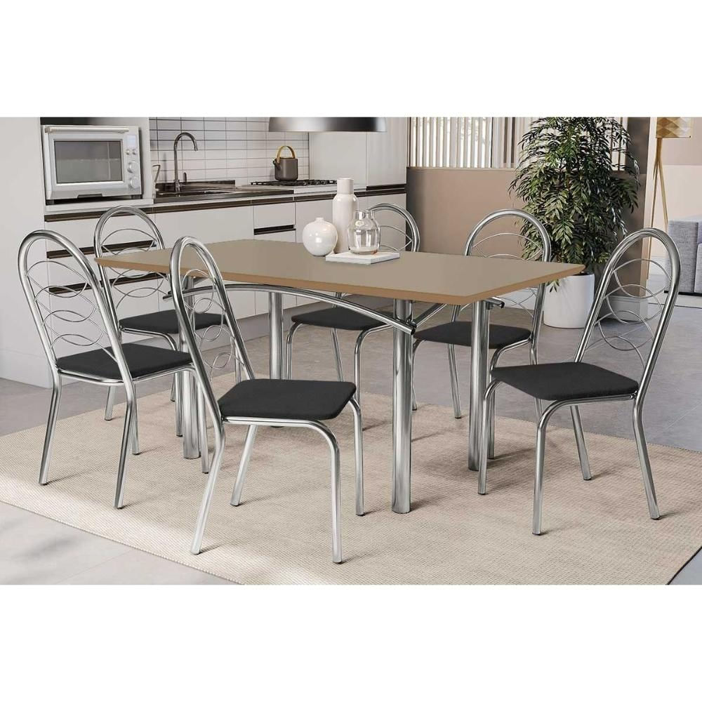Mesa Sala Elba 160 + 6 Cad Holanda Cromado Kappesberg