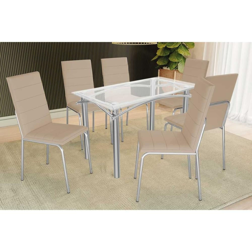 Mesa Sala Elba 120 + 6 Cad Amsterdã Cromado Kappesberg