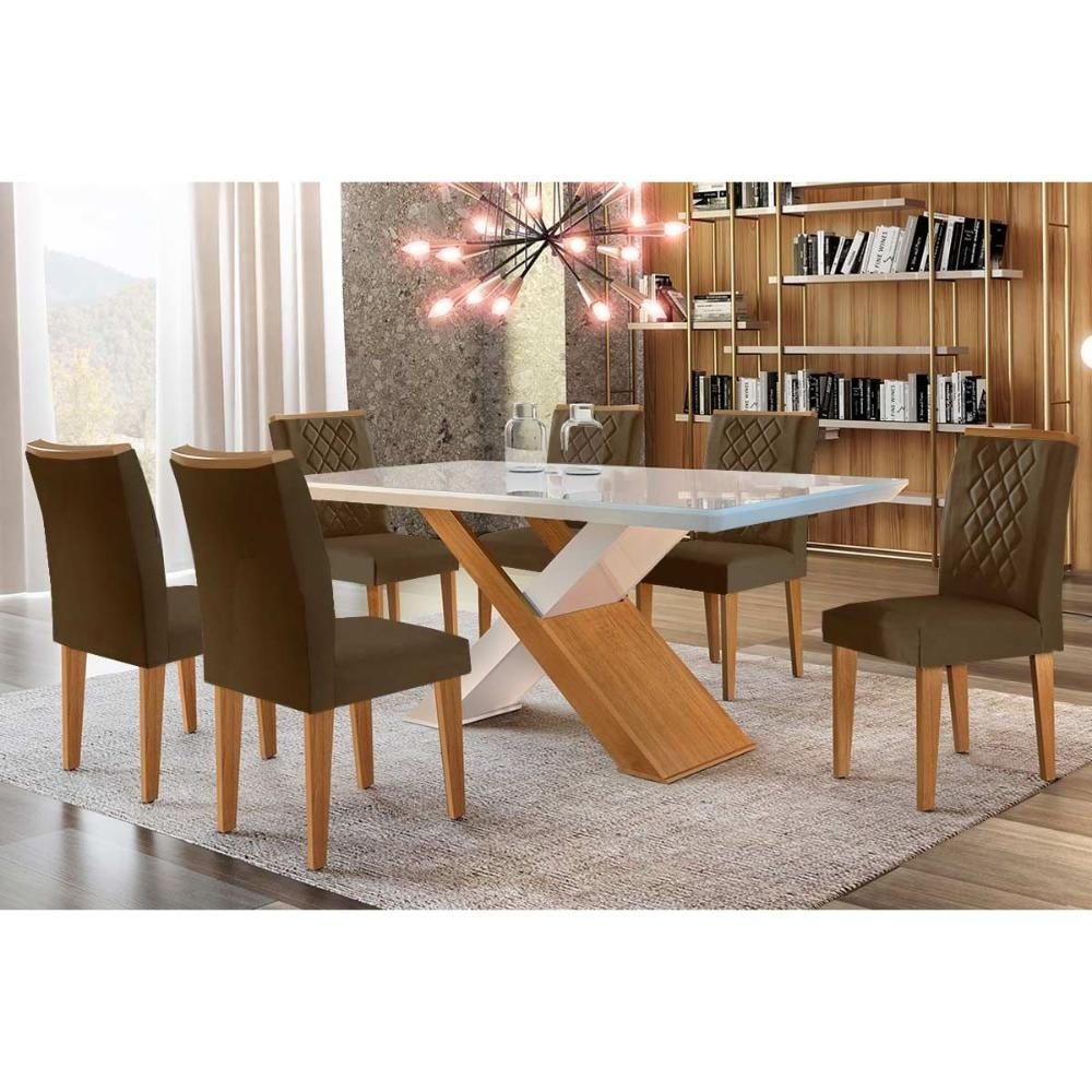 Sala Jantar Mesa Imperatriz + 6 Cad Jade Imbu/Marrom Rufato