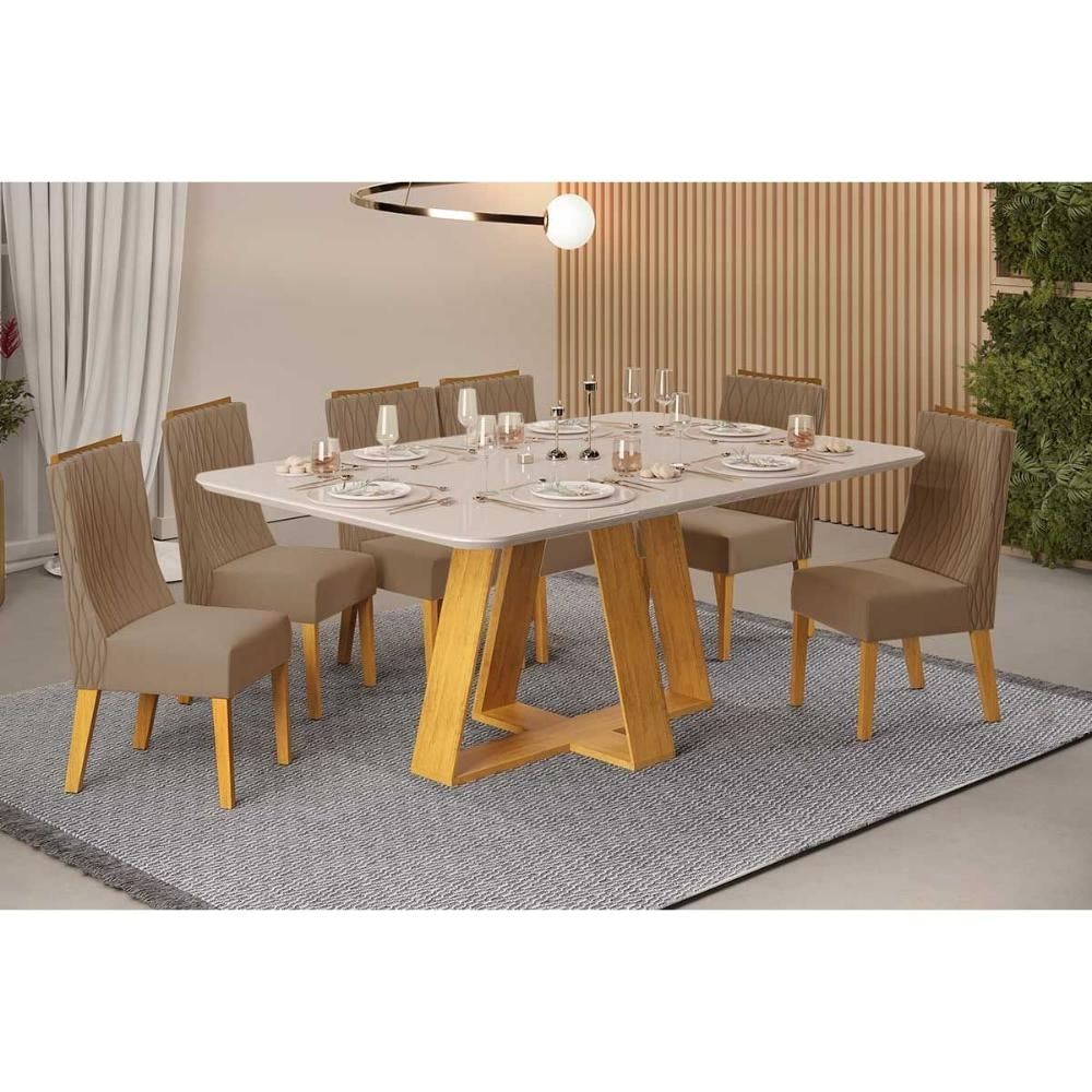 Mesa Cozinha Celeste 160 + 6 Cad Jade Cedro DJ Móveis