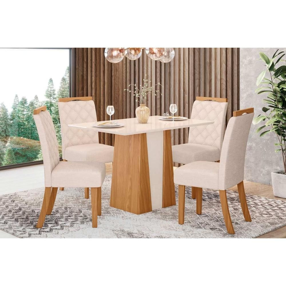 Mesa Sala Orus 120 + 4 Cad Bella Nature/Linho Henn