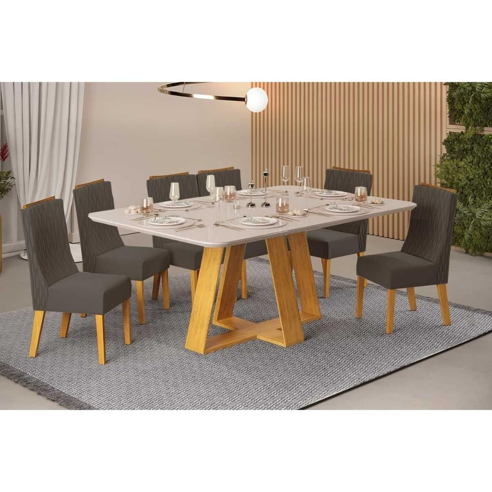 Mesa Cozinha Celeste 160 + 6 Cad Jade Cedro DJ Móveis