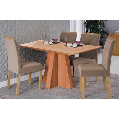 Mesa Cozinha Maitê 130 + 4 Cad Fernanda Cinamomo/Bege Cimol