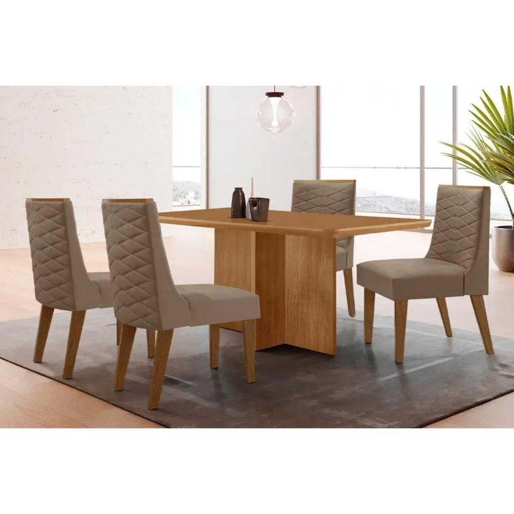 Mesa Sala Berlim 120 + 4 Cad Dafne Natural/Capucci Rufato