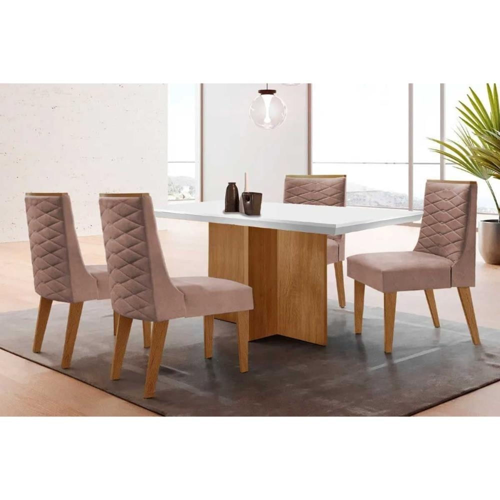 Mesa Sala Berlim 120 + 4 Cad Dafne Natural/Capucci Rufato
