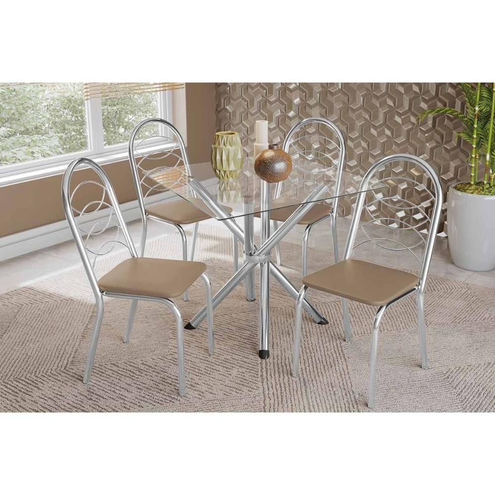 Mesa Sala Volga 90 + 4 Cad Holanda Cromado Kappesberg