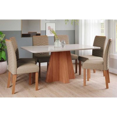 Mesa Sala Maitê 160 + 6 Cad Clarice Cinamomo/Bege Cimol