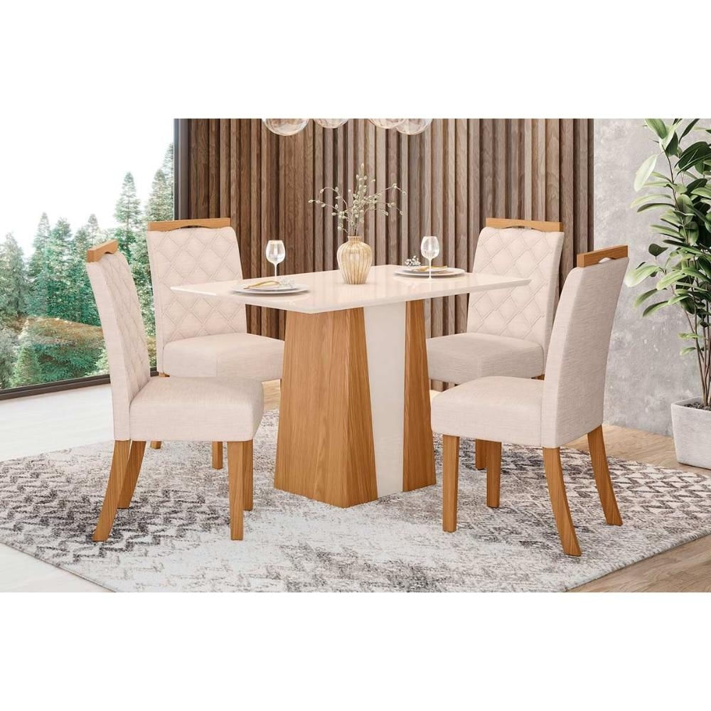 Mesa Sala Orus 120 + 4 Cad Bella Nature/Bege Henn