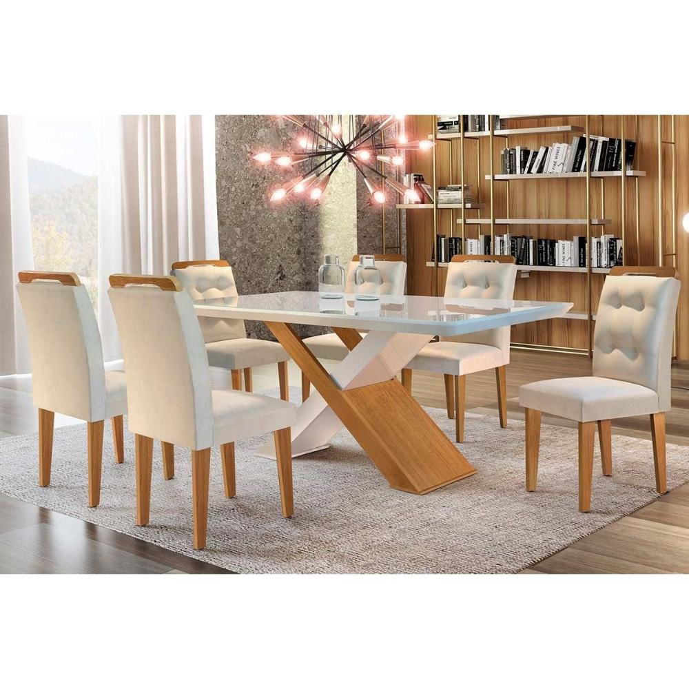 Mesa Sala Imperatriz 180 + 6 Cadeiras Capuccino Rufato