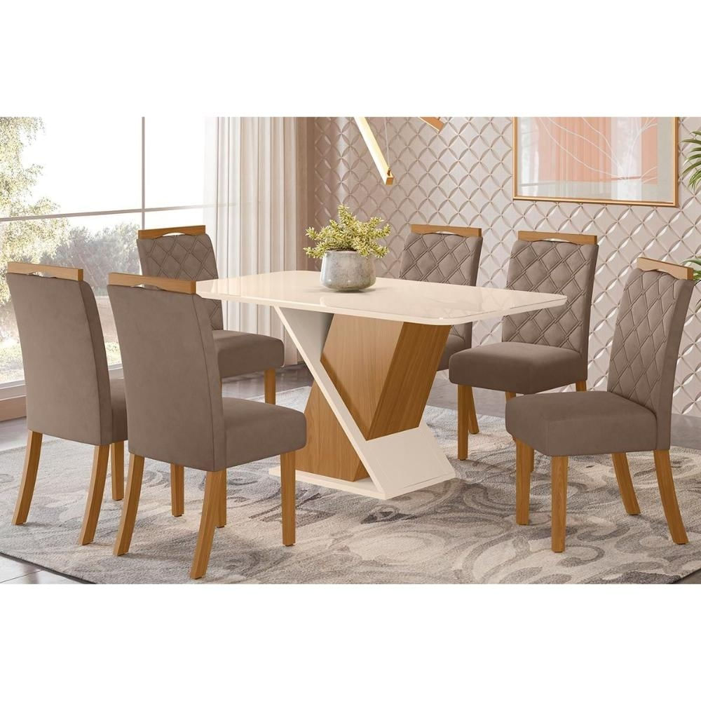 Mesa Sala Solus 160 + 6 Cad Bella Nature/Amêndoa Henn