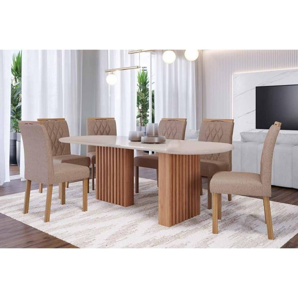 Mesa Cozinha Ester 210 + 6 Cad Juliana Cinamomo/Bege Cimol