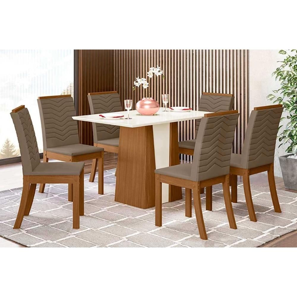 Mesa Cozinha Orus 120 + 6 Cad Isa Nature/Bege Henn