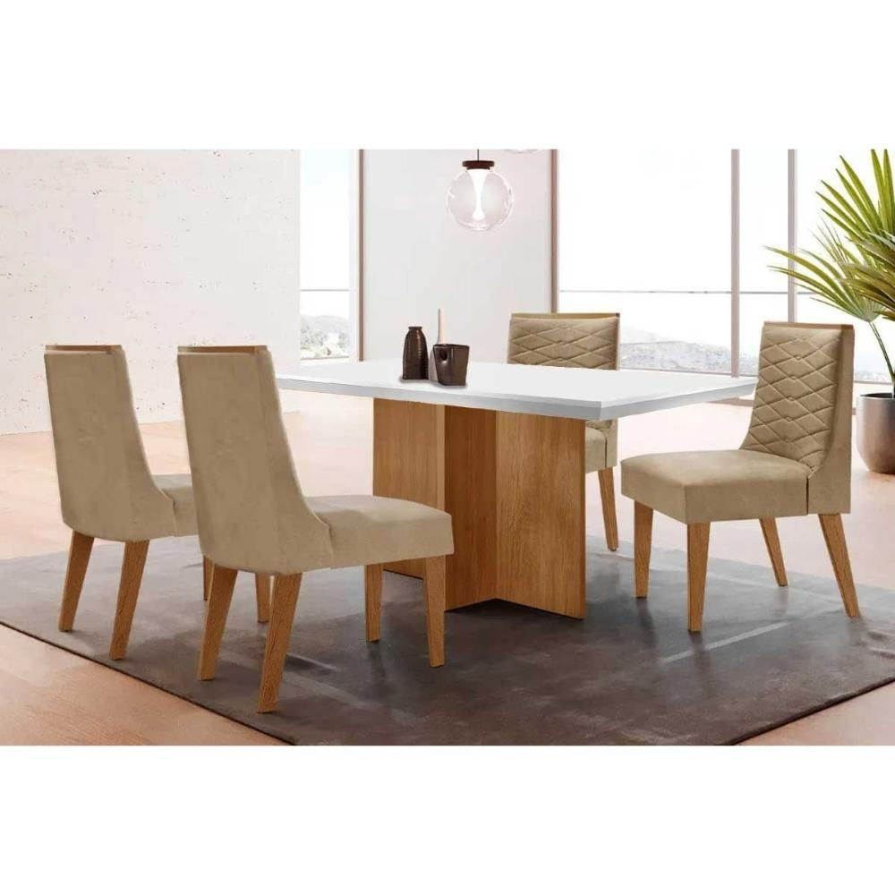 Mesa Cozinha Berlim + 4 Cad Maldivas Natural/Bege Rufato