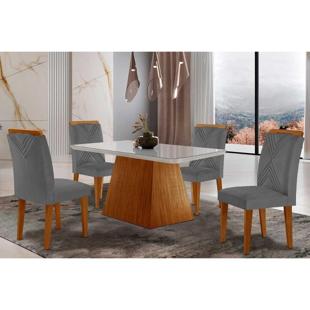 Mesa Cozinha Luna + 4 Cad Amsterdã Capuccino Rufato