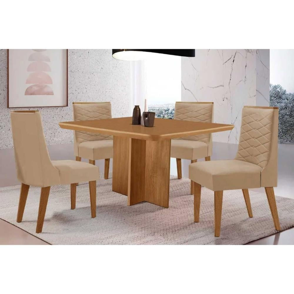 Mesa Cozinha Berlim 90 + 4 Cad Maldivas Natural/Bege Rufato