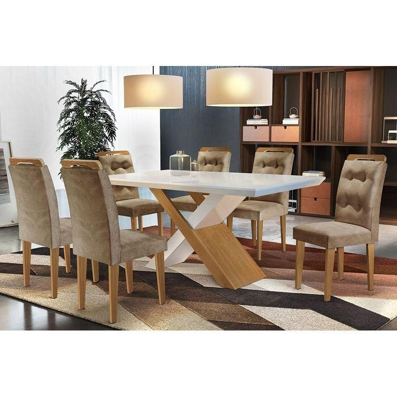 Mesa Sala Imperatriz 180 + 6 Cadeiras Capuccino Rufato