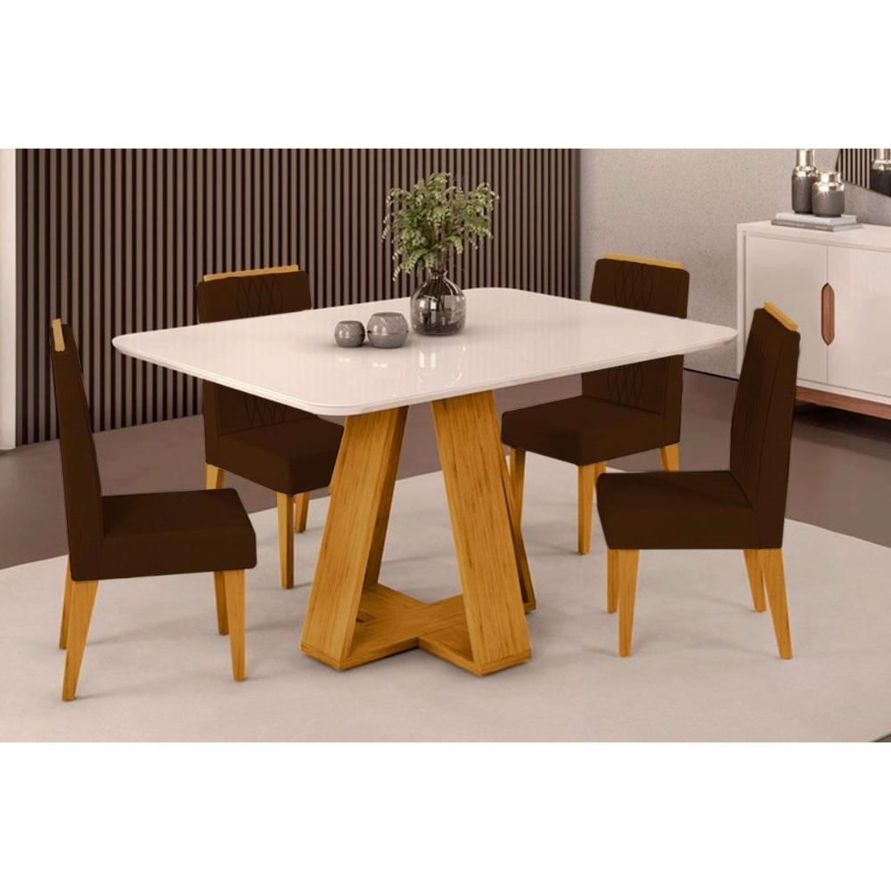 Mesa Cozinha Celeste 120 + 4 Cad Lia Cedro DJ Móveis