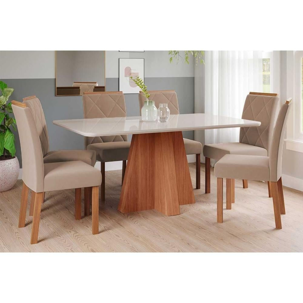 Mesa Sala Maitê 160 + 6 Cad Fernanda Cinamomo/Bege Cimol
