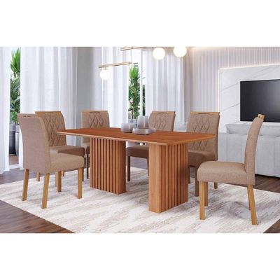 Mesa Cozinha Ester 180 + 6 Cad Juliana Cinamomo/Bege Cimol