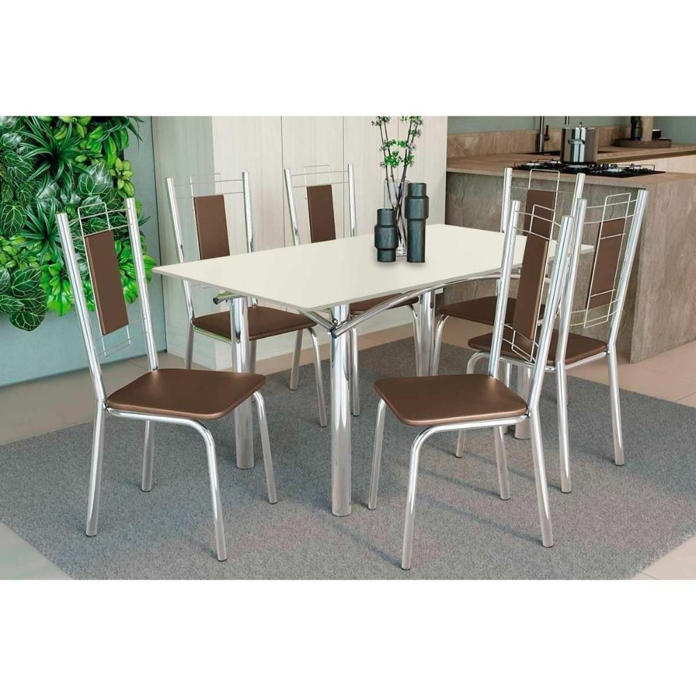 Mesa Sala Elba 160 + 6 Cad Florença Cromado Kappesberg