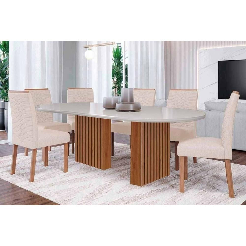 Mesa Sala Ester 210 + 6 Cad Clarice Cinamomo/Bege Cimol